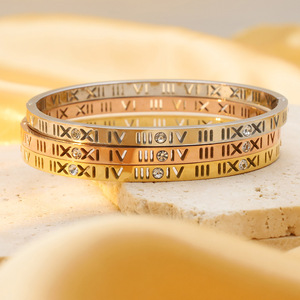 Diamond Encrusted Roman Numeral Titanium Steel Bracelet For Women Everyday Wear Gold Rose Gold Steel Color - Product Image 4