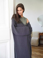 OEM ODM Damen Herbst-Winter Strickjacke Weich Bequemer Langer Mantel High-Street-Stil Einfarbiges Muster Volle Ärmellänge