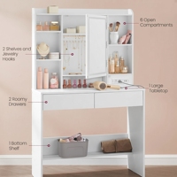 Coiffeuse LED moderne avec miroir, ensemble de table de maquillage de luxe avec étagères de rangement et tiroirs pour chambre à coucher
