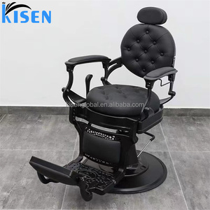 Silla de Barbero Plegable Profesional de Cuero Negro y Metal, Marca Kisen, Precio Económico, con Bomba Hidráulica Grande - Product Image 1
