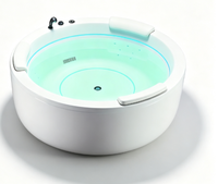 Baignoire de massage ronde en acrylique pour intérieur, spa d'hydrothérapie avec lumière LED et plusieurs appuie-têtes pour la maison, l'hôtel, la villa, la salle de bain