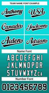 Maßgeschneidertes, hellgrünes, aquafarbenes, schwarz-weißes, modisches, authentisches Softball-Trikot mit zwei Knöpfen - Product Image 3