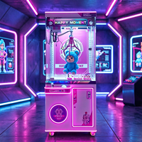 Machine de jeu d'arcade commerciale à grue à griffes, à monnayeur, 1 joueur, en verre trempé, avec LED bleues, pour attrape-peluches, thème animalerie