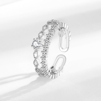 Bague tendance à double bande avec fleur et torsion en CZ, plaquée or/argent, ajustable, pour femme, pour les fêtes et le quotidien, bijoux pour femme