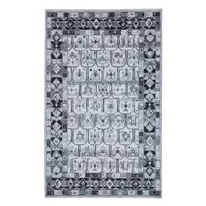 Tapis géométrique marocain en laine noué à la main – Gris et ivoire - Product Image 2