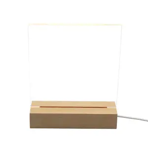 H 3D Night LED Light Lamp Base with Clear Acrylic Sheets Wooden Light Base led light base with blank acrylic Message Board