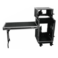 Flight case 14U PA DJ Rack/Road ATA Case avec plateau de mixage incliné 11U, profondeur de rack de 20 pouces, table de travail DJ et roulettes, 14 emplacements