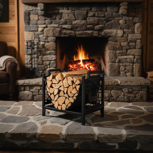 Porta Legna in <span class=keywords><strong>Metallo</strong></span> Nero Vintage di Alta Qualità OEM Personalizzato con Borsa Porta Legna - Product Image 4