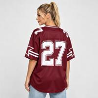 Maillot de football personnalisé pour femme, col en V, manches courtes, coupe oversize, imprimé par sublimation, haut ample pour le sport et les événements festifs