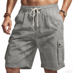 Pantaloncini Estivi da <span class=keywords><strong>Uomo</strong></span> in <span class=keywords><strong>Lino</strong></span> di Alta Qualità, Stile Casual Americano, per Lavoro e Spiaggia - Product Image 4