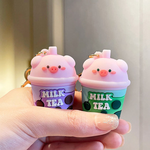 Porte-clés esthétique en silicone, thé à bulles liquide de dessin animé, breloque créative réaliste en forme de sachet de thé Boba, bijou de luxe avec perle mobile - Product Image 4