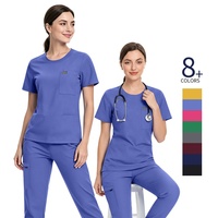 Nuevo Conjunto de Uniformes Médicos Elásticos de Cuello Redondo para Mujer, Uniformes de Hospital, Conjuntos de Uniformes para Salón de Belleza, Spa, Uniformes Médicos, Trajes de Enfermería Dental