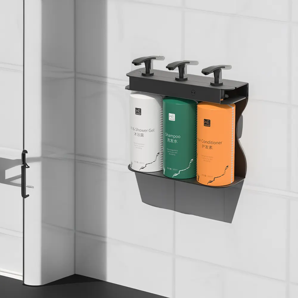 2023 di vendita calda hotel triplo in acciaio inox per doccia dispenser per sapone da doccia supporto a parete per shampoo dispenser per doccia Gel staffe