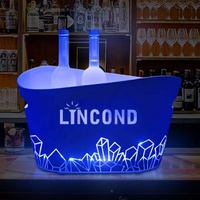 Seau à glace LED lumineux en acrylique transparent 8 L avec logo personnalisé Lincond, seaux à champagne en plastique 8L pour fêtes, bars, mariages