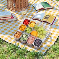 SS304 Snackle Box Behälter, Unterteilte Servierschale mit Deckel und Griff, 8-Fach Snack-Platte für Reisen, Partys, Strand und Picknick
