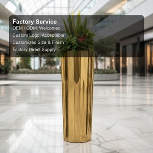 Macetero Moderno Grande Dorado con Espejo Facetado, Maceta Alta de Acero Inoxidable para Decoración de Lobbies de Hoteles de Lujo y Centros Comerciales - Product Image 3