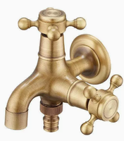 Robinet de lavabo mural extensible en laiton de style européen, antique, pour machine à laver, double sortie d'eau, non décapé