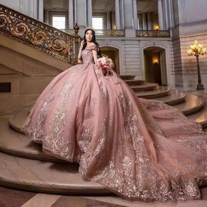 Robes de bal Quinceanera LY-QD0193 pour filles, robes colorées, Vestidos De Quinceaera, corset en dentelle rose, princesse de 15 ans - Product Image 6
