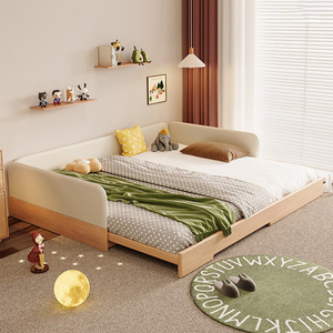 Letto per Bambini Estraibile Tatami, Letto per Bambini in Legno Resistente con Sponde di Protezione, Stile Minimalista, Set Letto per Bambini Estensibile in Pelle - Product Image 4