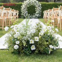 Décoration de scène de mariage, chemin de fleurs artificiel en soie blanche et verte pour allée au sol, idéal pour les cérémonies de remise des diplômes