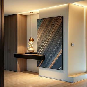Meuble d'entrée intégré haut de gamme avec compartiment suspendu, éclairage dimmable et unité multi-scènes pour hall d'entrée principal de maison contemporaine - Product Image 1