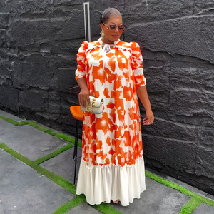 Vestidos de Talla Grande Modernos S10709 para Mujer, Vestido Casual de Gasa con Estampado Floral y Media Manga, Estilo Africano - Product Image 5