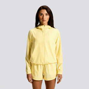 <b>Women</b>’s Yellow Lightweight Windbreaker <b>Jacket</b> and Short Set Hooded Full Zip Athletic Tracksuit Casual Outdoor Running Sportswear - Product Image 1