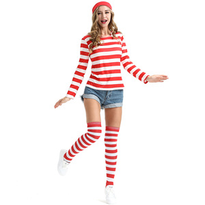 Disfraz de Cosplay de Dónde está Waldo para Hombre y Mujer, Camisa Roja a Rayas con Sombrero, Traje para Fiesta de Halloween para Adultos - Product Image 4