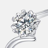 Bague en argent sterling S925 avec moissanite VVS ronde en forme de fleur, ajustable, pour femme, pour promesse ou fiançailles