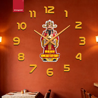 Horloge murale DIY à quartz Feng Shui avec chiffres arabes dorés, autocollant miroir acrylique Dieu de la Richesse, fonctionnant sur piles, auto-adhésive pour bureau