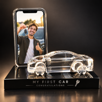 Neelpure 191347 Trophée personnalisé en cristal gravé en forme de voiture, support de téléphone imprimé UV, récompense de course pour concessionnaires automobiles