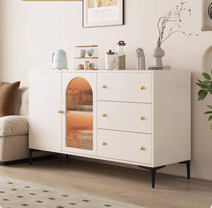 <span class=keywords><strong>Buffet</strong></span> de rangement à plusieurs tiroirs en bois massif à rayures verticales crème moderne français pour le salon - Product Image 1