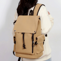 Sac à dos vintage en toile avec rabat et cordon de serrage, sac d'école décontracté pour hommes et femmes, idéal pour le collège, les voyages et les activités de plein air, kaki beige, polyester, 36-57L