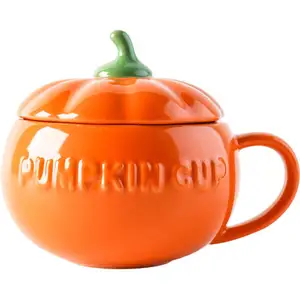 20盎司陶瓷橙色南瓜汤马克杯，带定制标志; 汤杯陶瓷带盖和勺子定制，任何尺寸和形状定制均可接受