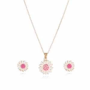 Trendy Flower Necklace And Earring Set Fashion Kids' Jewelry With Diamond Zinc Alloy Copper Resin For Parties Engagements