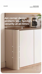 Meuble d'appoint et armoire haute intégrés style crème, mural pour salon, cave à vin avec coin arrondi, armoire de rangement - Product Image 3