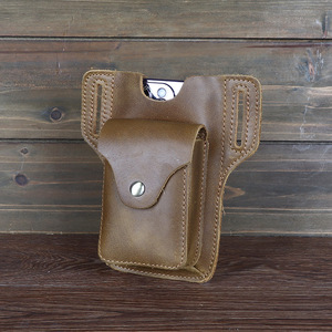 Bolsas para teléfono móvil de cuero Crazy Horse con logotipo personalizado, riñonera colgante para deportes tácticos al aire libre, riñonera de cuero genuino - Product Image 5