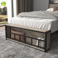 Livraison rapide, stock aux États-Unis, mobilier de chambre à coucher moderne, cadre de lit double en fer avec tête de lit de rangement à LED et recharge 4786