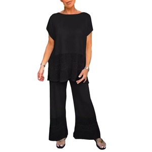 เซ็ตกางเกงขาสั้นสองชิ้นสีพื้นลำลองของผู้หญิงเอวยางยืดหลวมมีรูระบายเป็นมิตรต่อสิ่งแวดล้อมทำจากโพลีเอสเตอร์ระบายอากาศได้ดีฤดูร้อน - Product Image 3