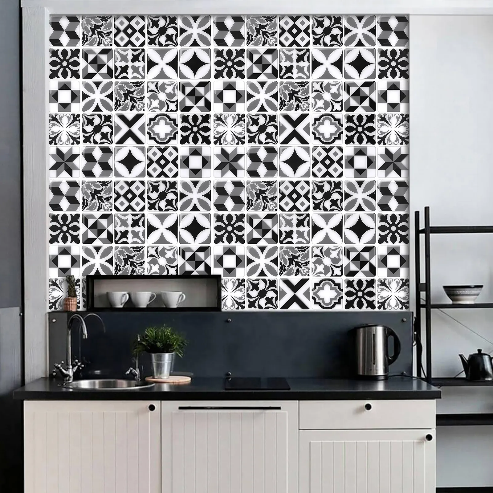 New Peel and Stick Bathroom Moroccan Design Black and White Wall Tiles