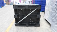 Bac à palettes en plastique solide QS 600L, robuste, en HDPE, pour le stockage logistique, avec couvercle