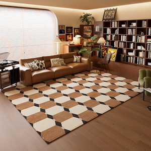 <span class=keywords><strong>Tapis</strong></span> géométrique rétro imitation cachemire de 3 m² marron, lavable, anti-fatigue, adapté aux animaux domestiques, pour chambre et salon - Product Image 4