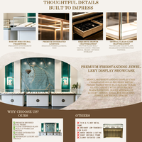 Meubles de présentation pour bijouterie haut de gamme, sur mesure, comptoir de présentation en or blanc, vitrine en verre pour bijouterie