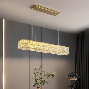 Ý thép không gỉ phòng khách phòng ăn pha lê Đèn chùm quầy bar ánh sáng sang trọng hình chữ nhật dài đèn chùm - Product Image 2