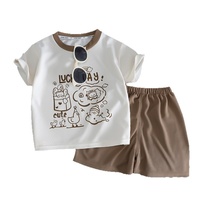 Nouvel ensemble gilet et short pour enfants été 2025 – Ensemble décontracté en polyester à manches courtes avec imprimé dessin animé, style coréen tendance pour bébés