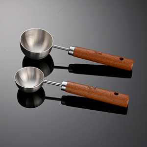 Ensemble de cuillères en bois à long manche, cuillère à <span class=keywords><strong>café</strong></span> en acier inoxydable 304, cuillères à <span class=keywords><strong>café</strong></span> en bois, cuillère à mesurer pour la pâtisserie - Product Image 4