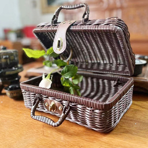 Panier de pique-nique en rotin, panier de rangement avec couvercle, contenants avec couvercles, cubes de rangement avec couvercle, panier tissé - Product Image 6