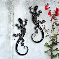 Artisanat en métal forgé durable de style rural moderne, 2 silhouettes de gecko en métal, base en toile, décoration murale pour cour