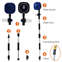 Brosse de lavage de voiture rotative 3-en-1 à alimentation hydraulique avec distributeur de savon, pistolet pulvérisateur, brosse rotative automatique à 360°, kit de nettoyage de voiture à long manche