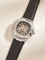 Montre mécanique automatique LONGLUX, montre de luxe simple pour l'extérieur, étanche, pas chère, vente en gros, squelette, cuir, montre homme, cadeau